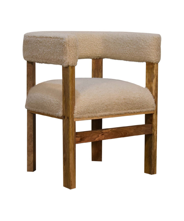Cream Boucle Solid Wood Chair