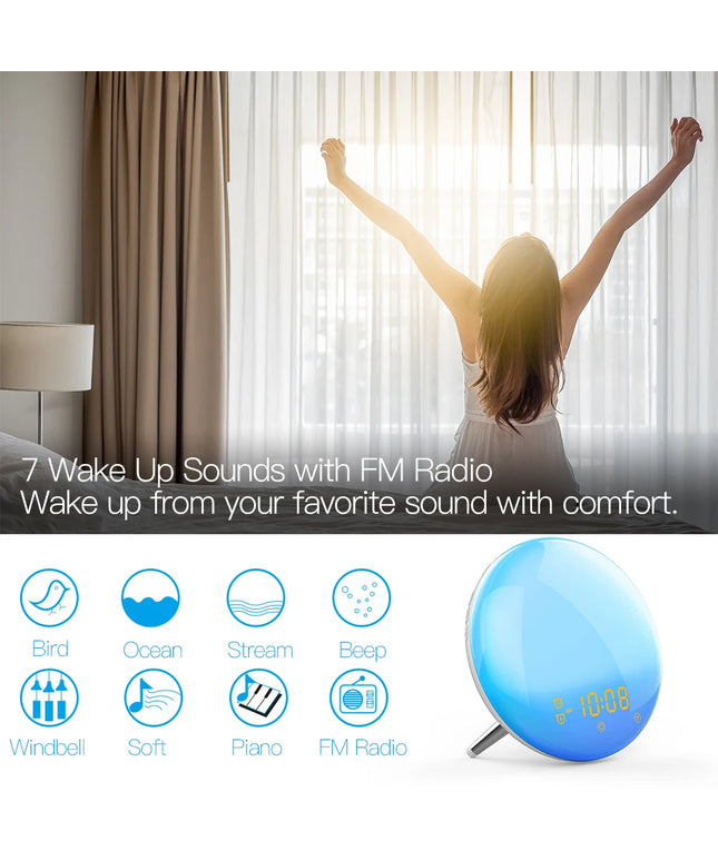 Moes WiFi Wake Up Smart Light Alarm Clock with 7 Colors Sunrise Sunset Simulation Tuya APP Control Works with Alexa Google Home