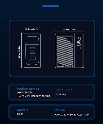 ASOMETECH 100W GaN Charger QC4.0 PD 67W 65W PPS Display Portable Multi USB Type C Fast Charger For Laptop Tablet iPhone Samsung